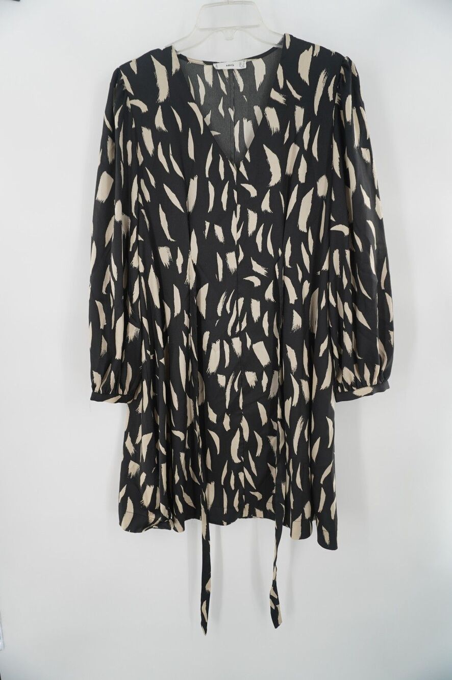 Ming Black & Cream Abstract Brushstroke Neutral Geometric Casual Mini Dress Sz10